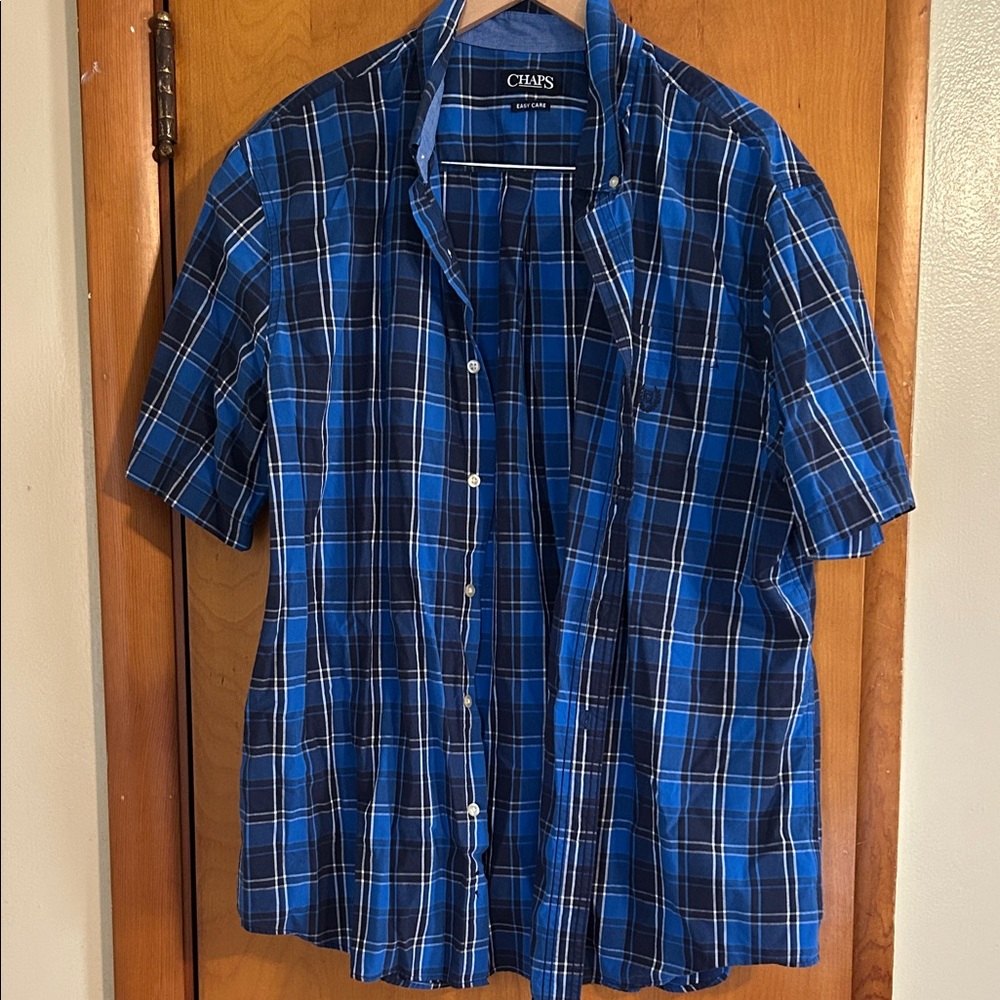 Chaps Navy and White Plaid Casual Shirt